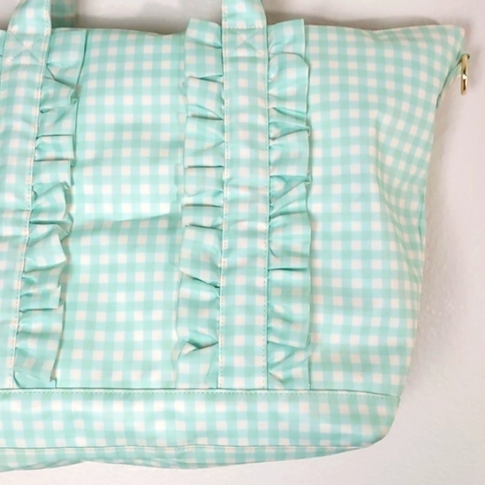 Stoney Clover Lane Ruffle Tote Bag Mint Chip Gingham - Picture 6 of 16